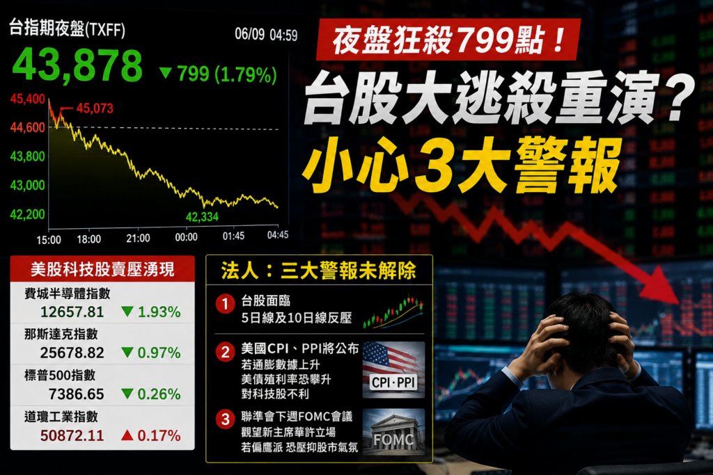 台股夜盤急殺799點！科技股賣壓升溫 法人示警留意3大變數