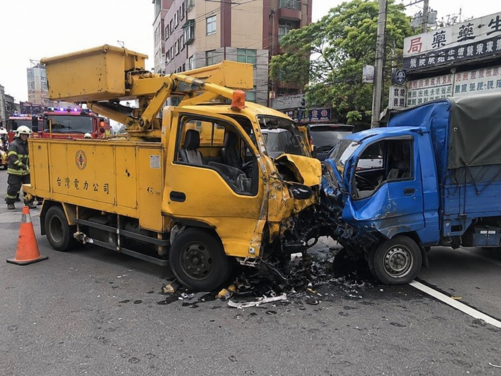 五股成泰路工程車擦撞小貨車 台電駕駛雙腿受困送醫無生命危險