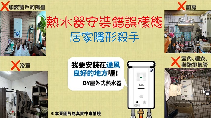 錯誤安裝熱水器。(消防署提供)